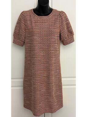 Loft Pink Tweed-Look Shift Dress with Puff Sleeve Size XS